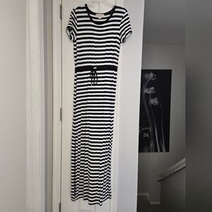 MICHAEL Michael Kors Black and White Striped Maxi Dress